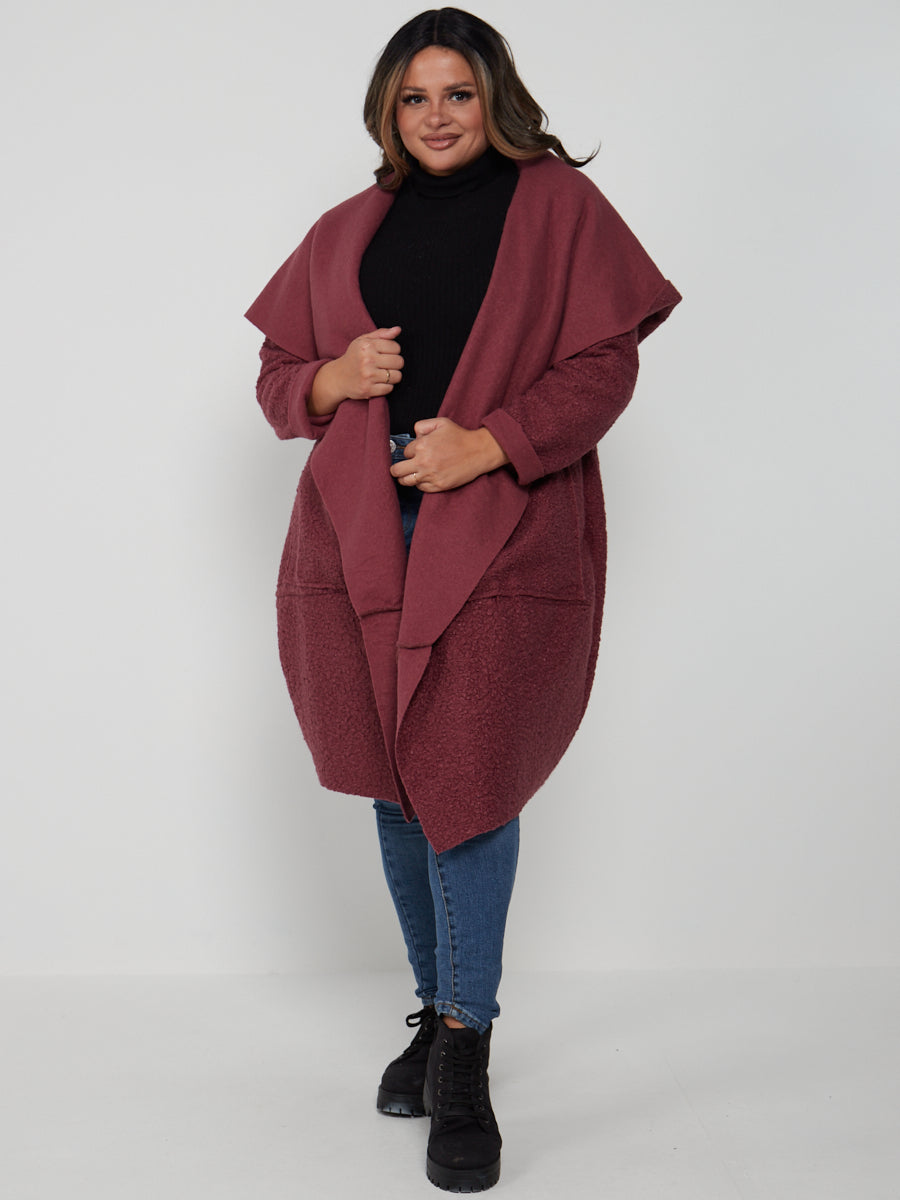 Cowl Neck Woolen Oversized Coat Cherry