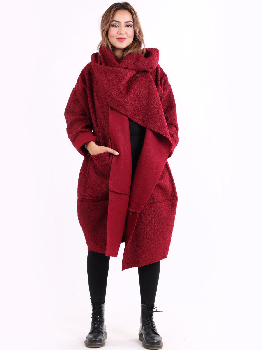 Cowl Neck Woolen Oversized Coat Maroon
