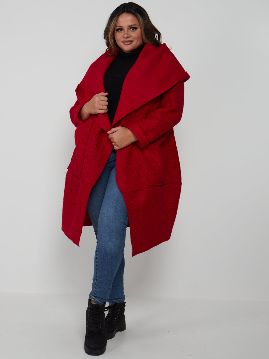 Cowl Neck Woolen Oversized Coat Wine