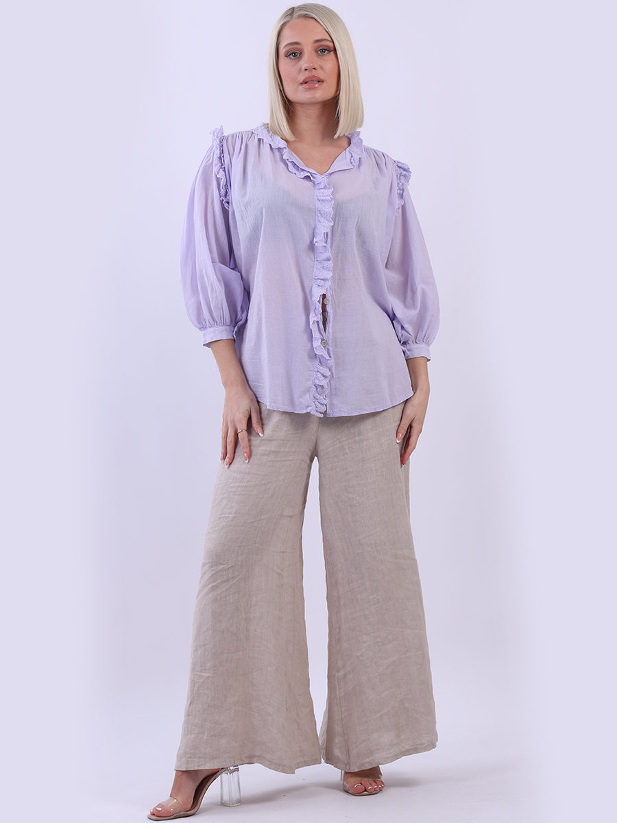 Plain Cotton Boxy Shirt Blouse Lilac