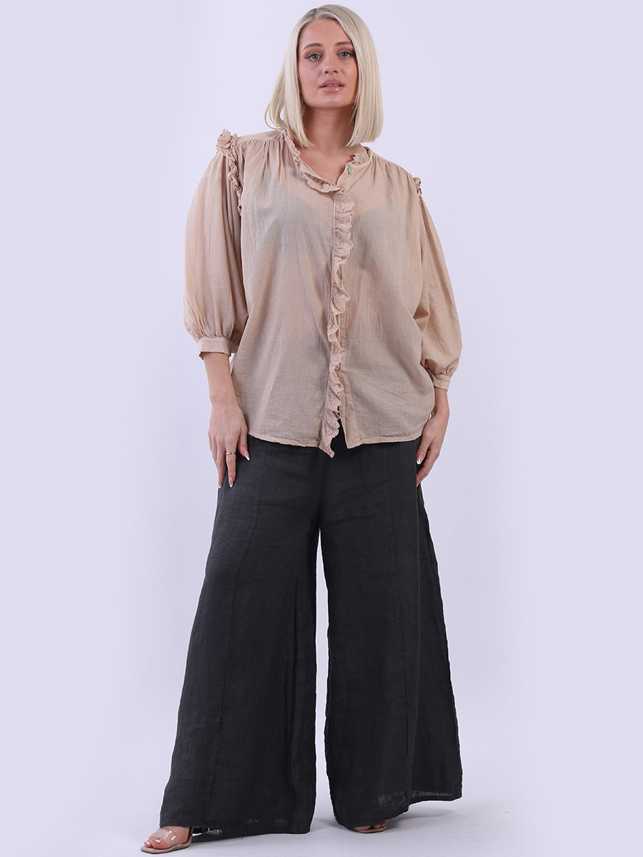 Plain Cotton Boxy Shirt Blouse Beige