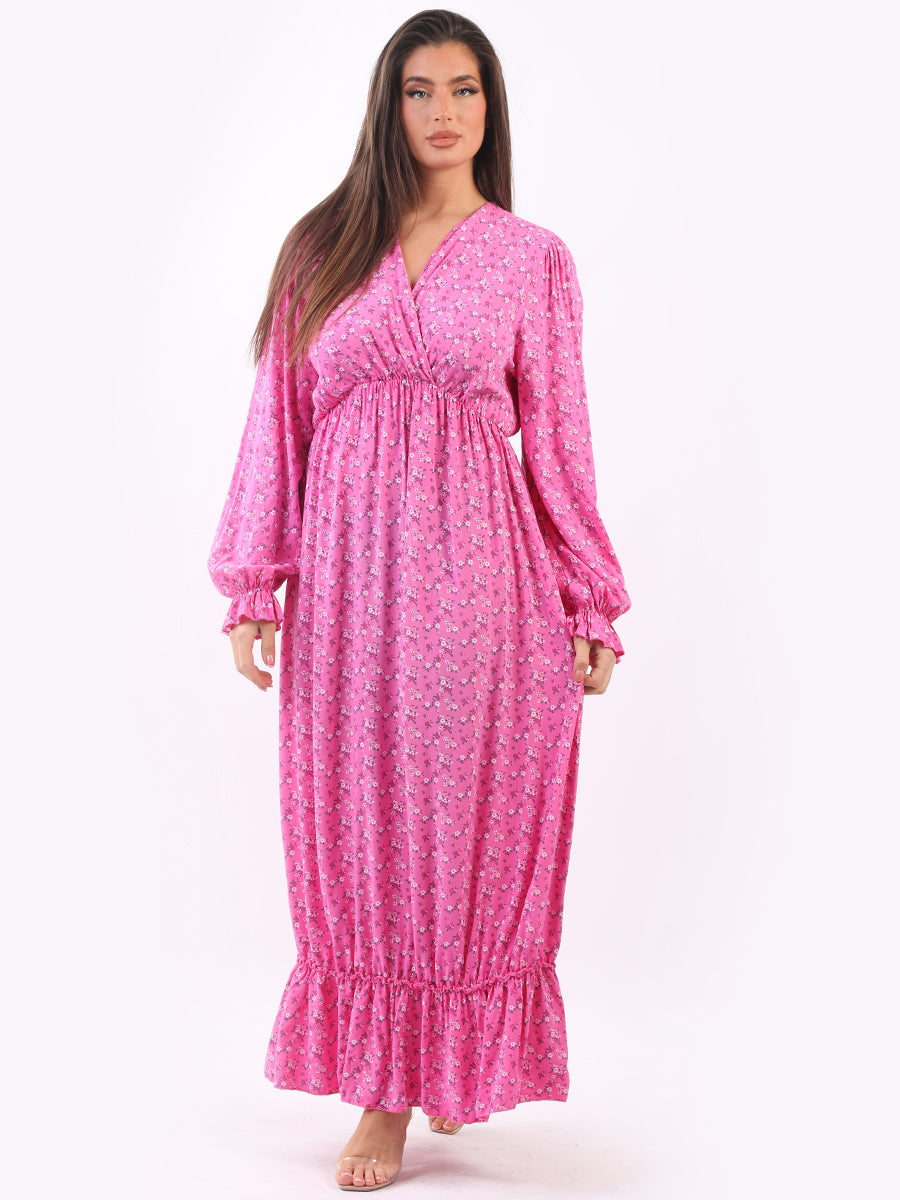 Ditsy Floral Maxi Dress Fuchsia