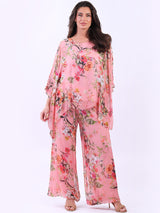 Women Floral Print Two Layered Silk Harem Trouser