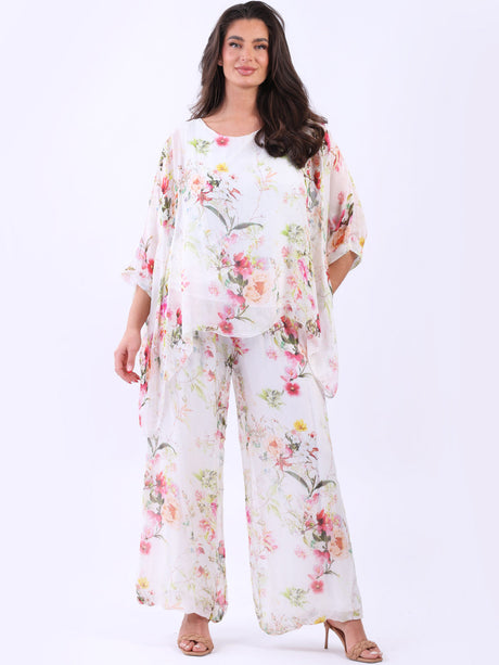 Batwing Floral Silk Tunic Top