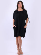 Ruched Neck Plain Lagenlook Shift Dress