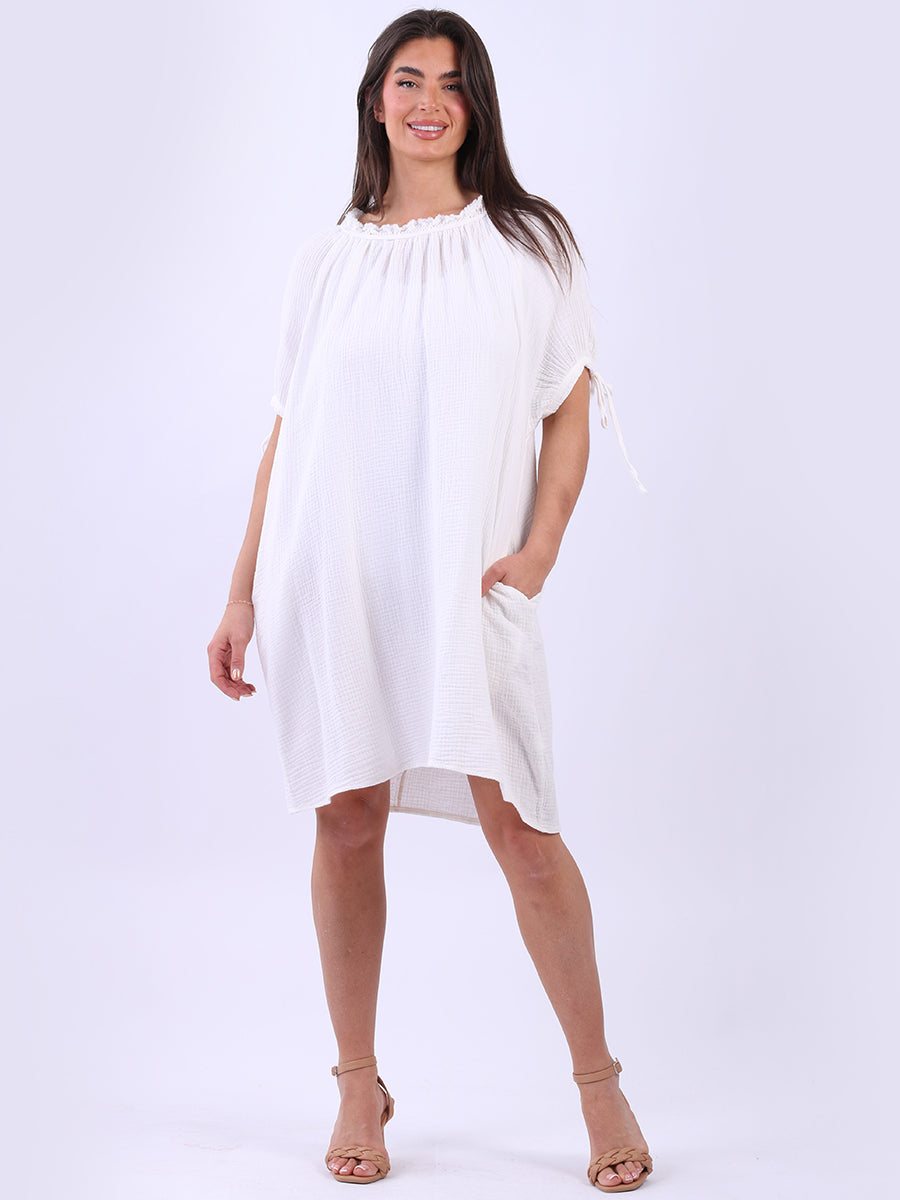 Ruched Neck Plain Lagenlook Shift Dress