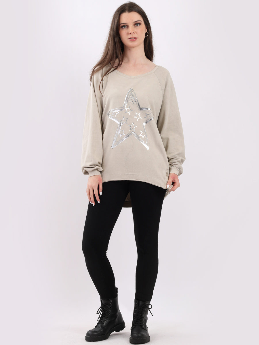 Fancy Star Foil Print Cotton Sweat Top