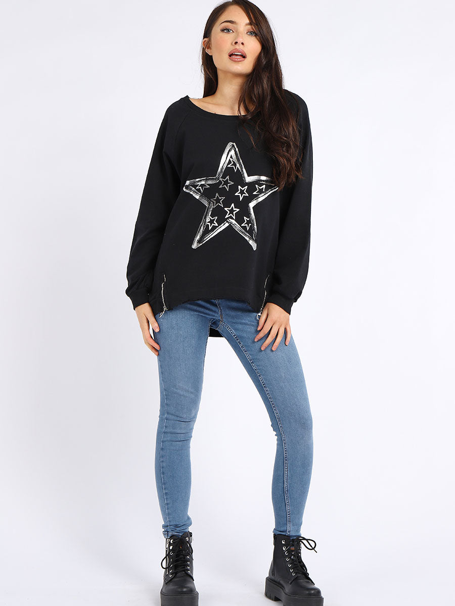 Fancy Star Foil Print Cotton Sweat Top