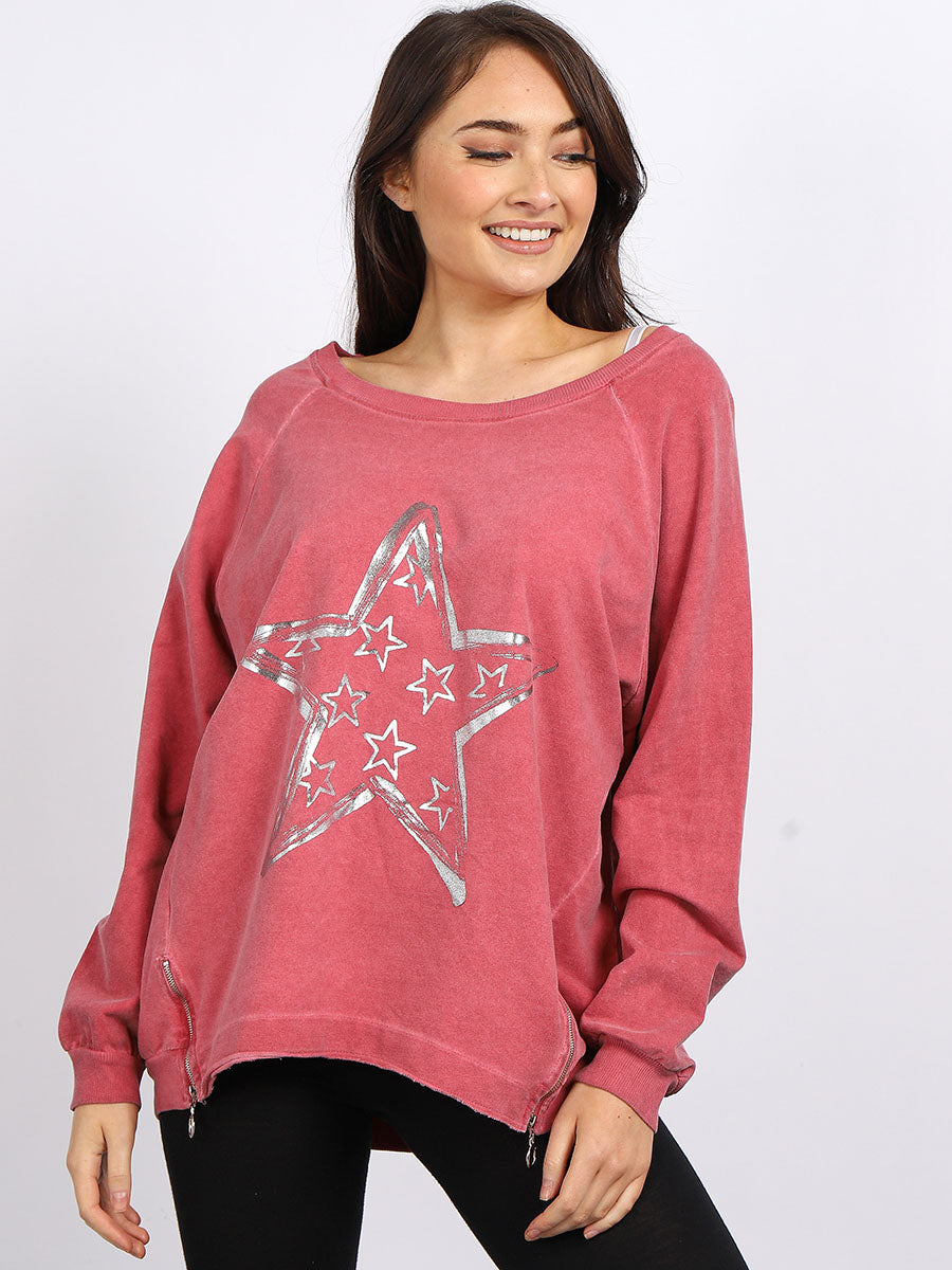 Fancy Star Foil Print Cotton Sweat Top