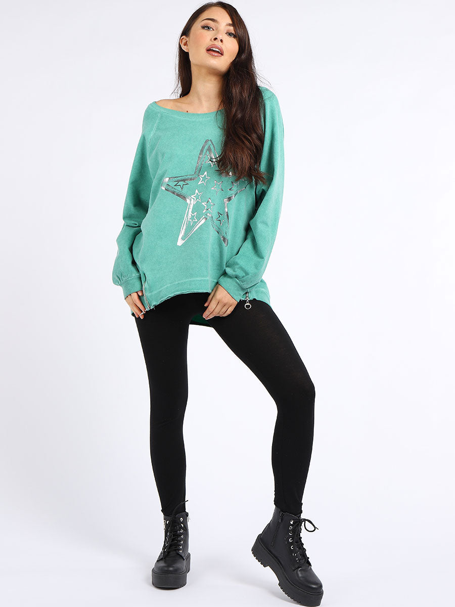 Fancy Star Foil Print Cotton Sweat Top