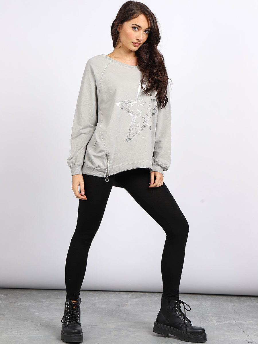 Fancy Star Foil Print Cotton Sweat Top