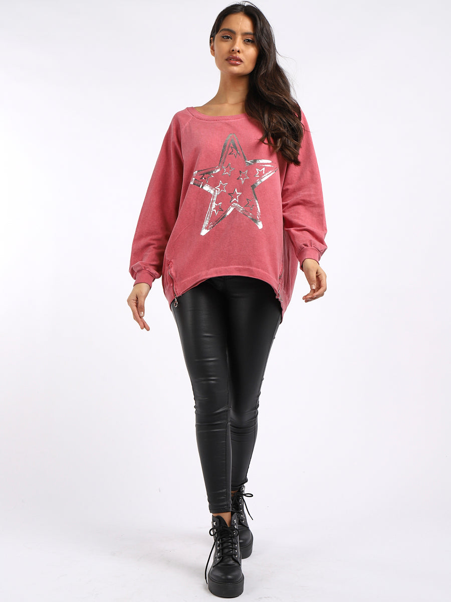 Fancy Star Foil Print Cotton Sweat Top