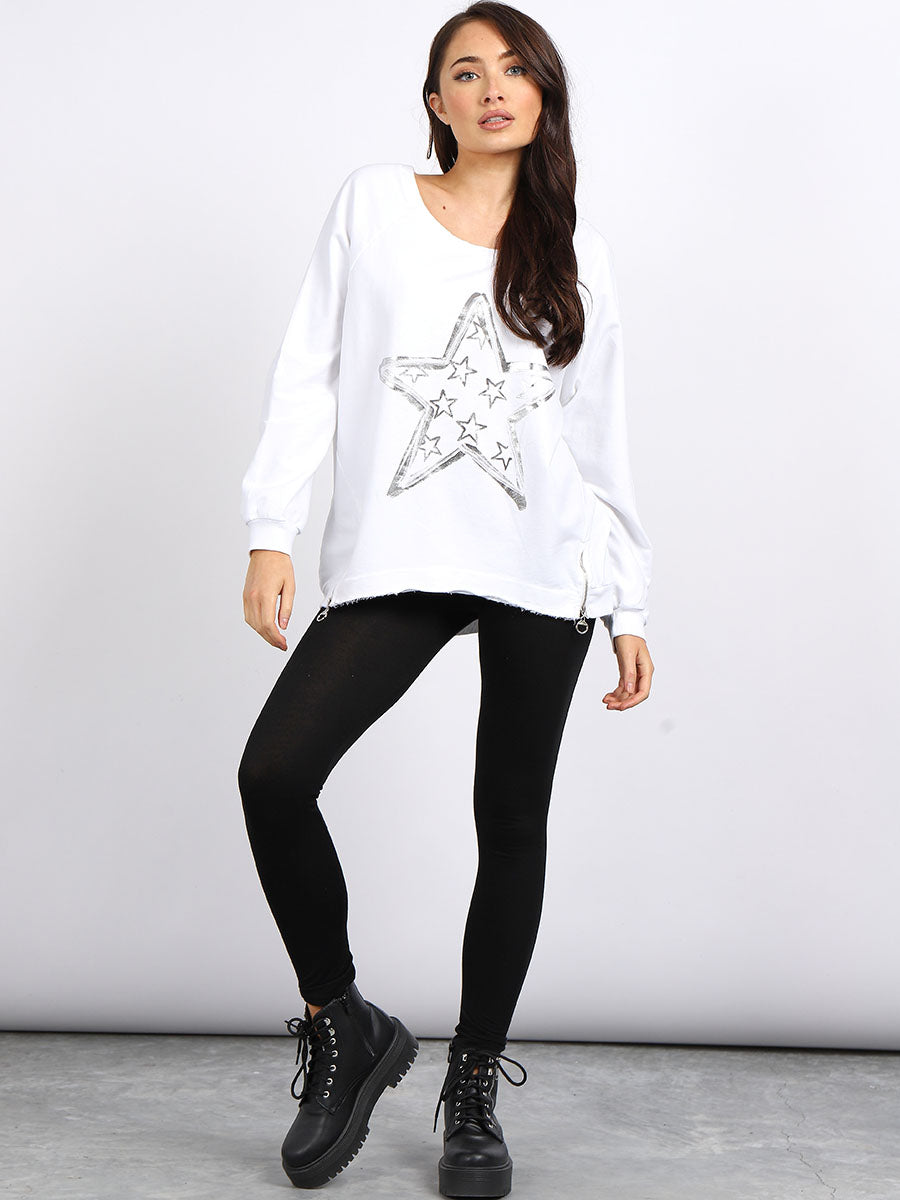 Fancy Star Foil Print Cotton Sweat Top