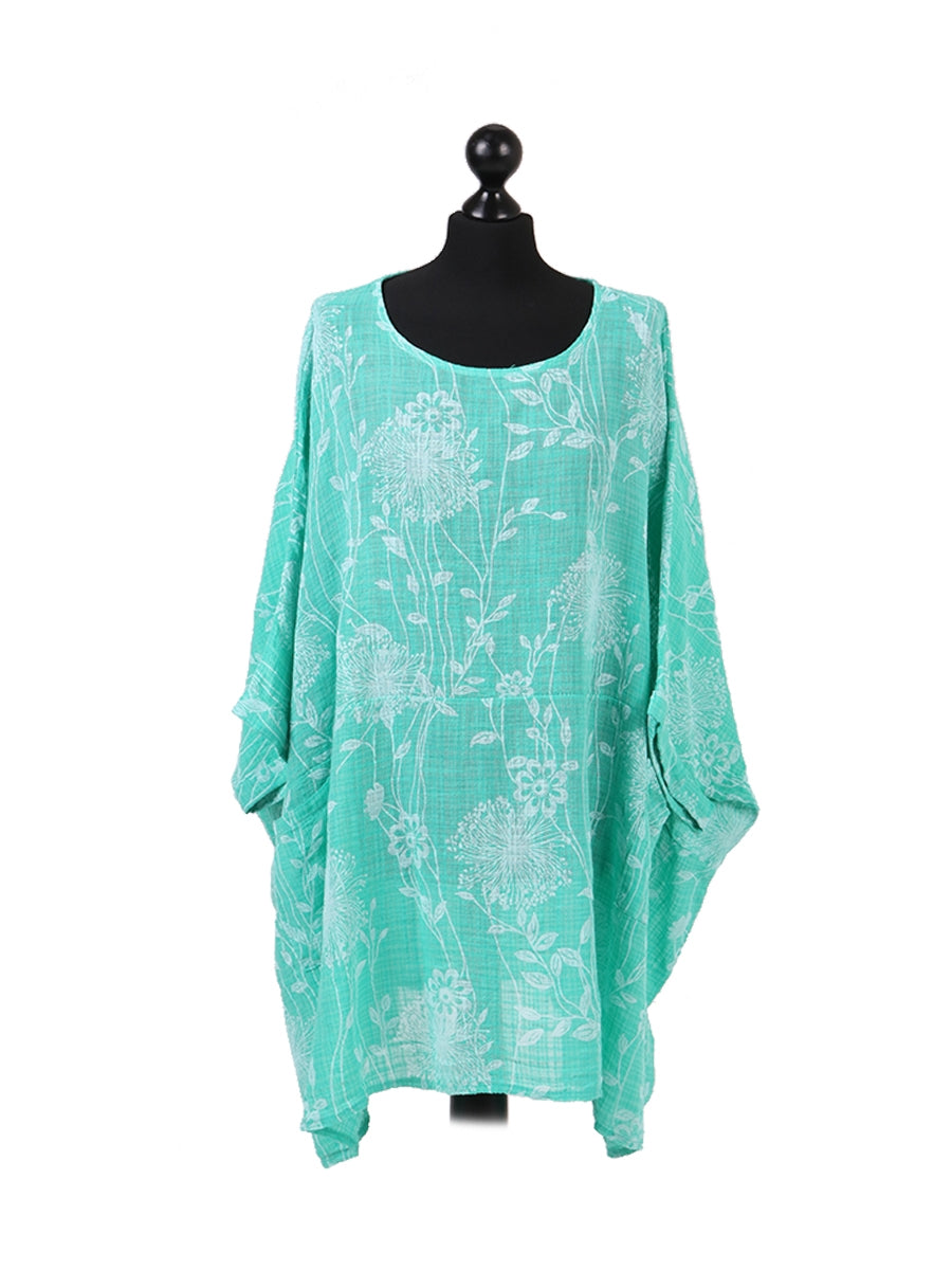 Ladies Floral Print Batwing Plus Size Cotton Tunic Top