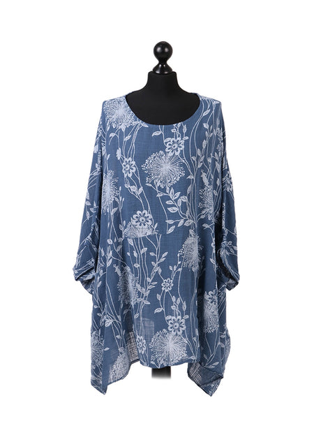 Ladies Floral Print Batwing Plus Size Cotton Tunic Top