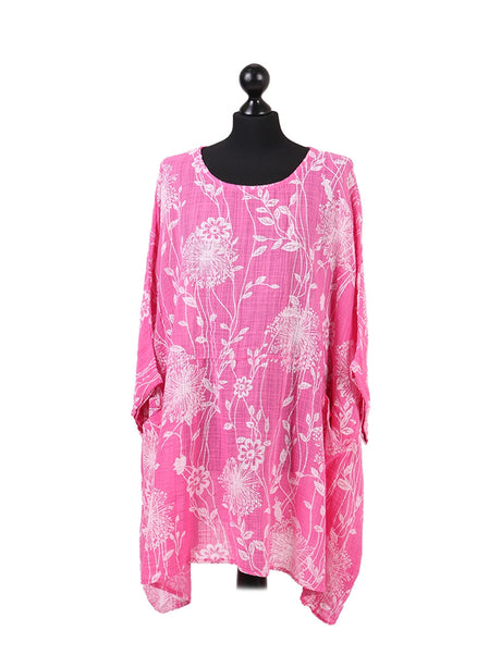 Ladies Floral Print Batwing Plus Size Cotton Tunic Top