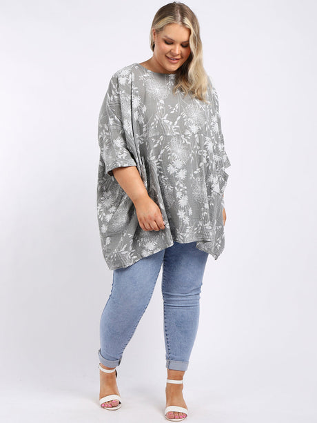 Ladies Floral Print Batwing Plus Size Cotton Tunic Top