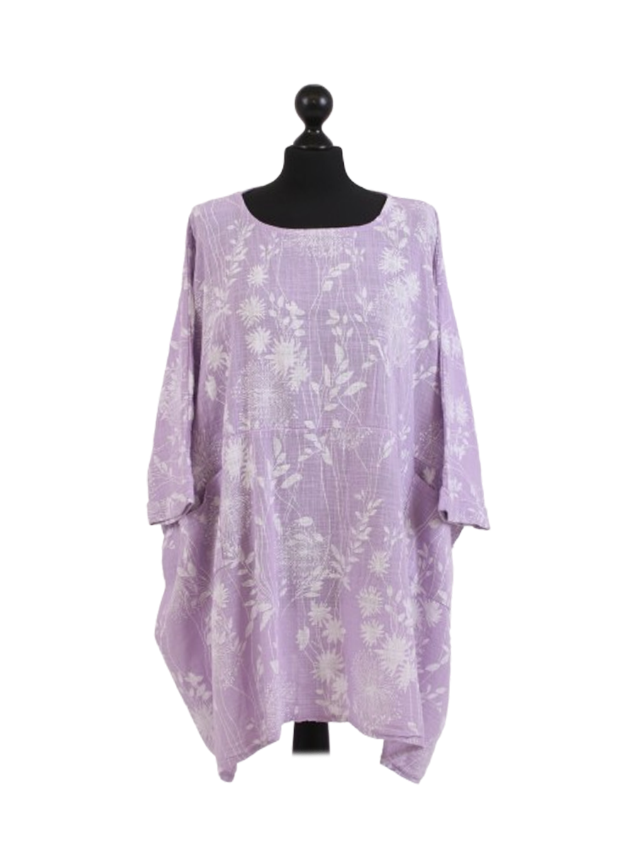 Ladies Floral Print Batwing Plus Size Cotton Tunic Top