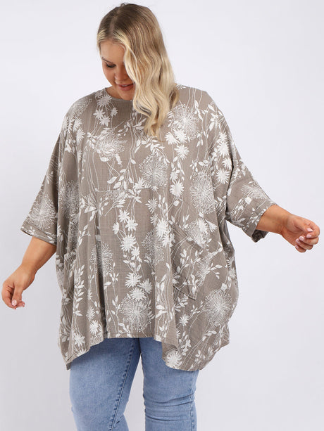 Ladies Floral Print Batwing Plus Size Cotton Tunic Top