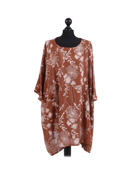 Ladies Floral Print Batwing Plus Size Cotton Tunic Top