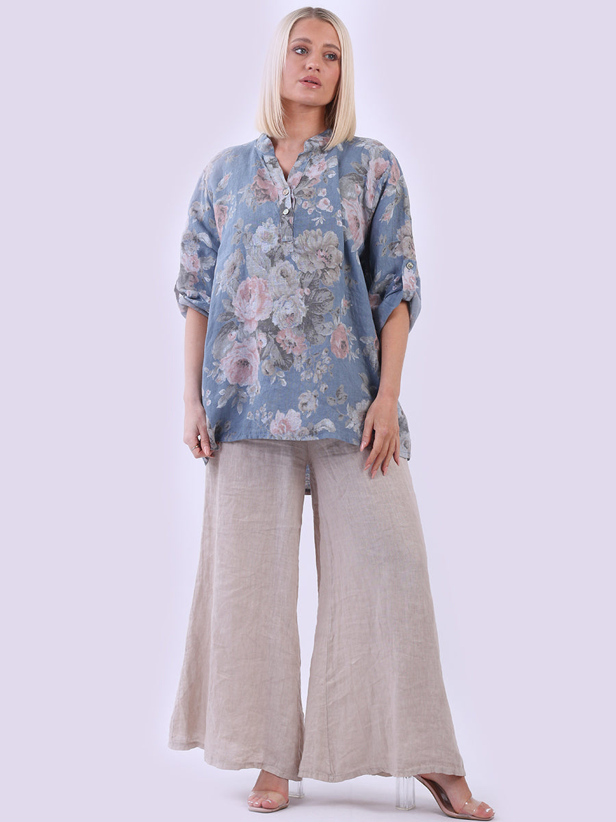 Floral Linen Lagenlook Top Denim