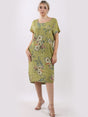 Italian Floral Print Lagnelook Linen Dress -Lime