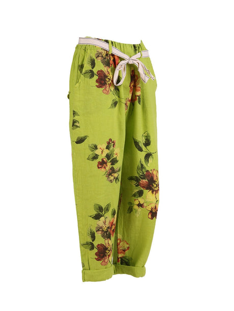 Ladies Floral Print Linen Relaxed Fit Trouser