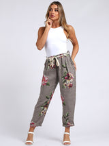 Ladies Floral Print Linen Relaxed Fit Trouser