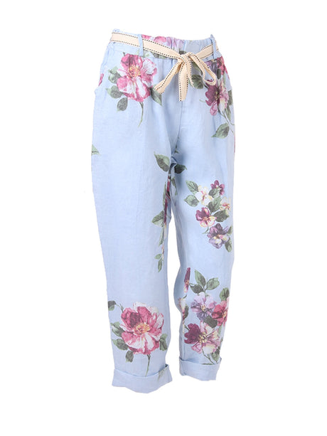 Ladies Floral Print Linen Relaxed Fit Trouser