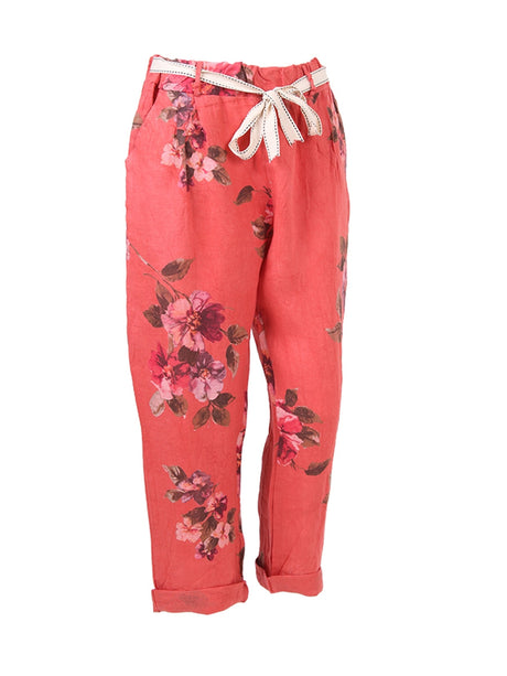 Ladies Floral Print Linen Relaxed Fit Trouser