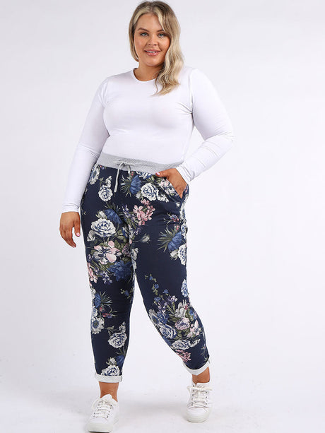 Ladies Cotton Floral Print Relaxed Fit Trouser