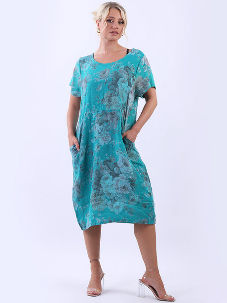 Ladies Plus Size Floral Linen Dress