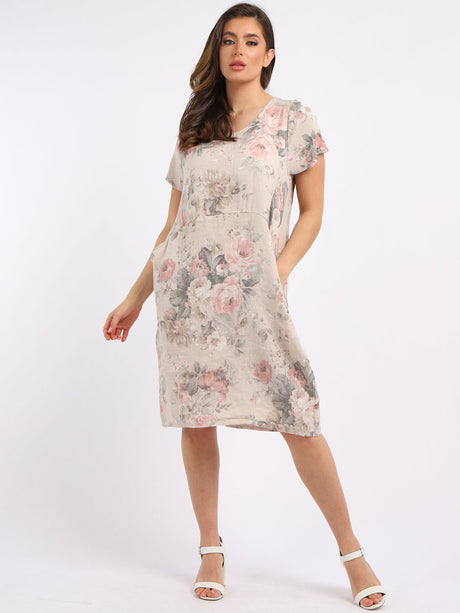 Ladies Plus Size Floral Linen Dress