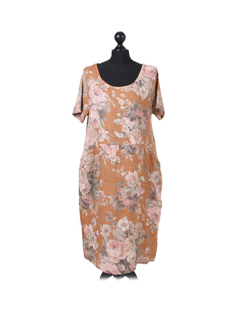 Ladies Plus Size Floral Linen Dress