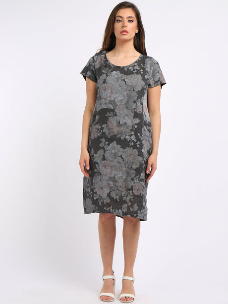 Ladies Plus Size Floral Linen Dress