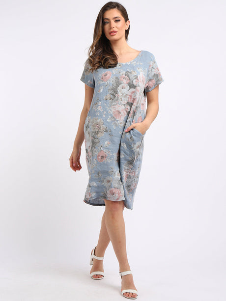 Ladies Plus Size Floral Linen Dress