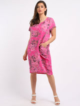 Ladies Plus Size Floral Linen Dress