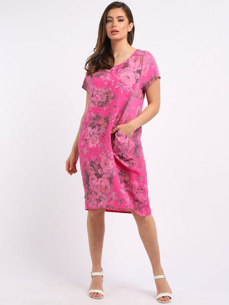 Ladies Plus Size Floral Linen Dress