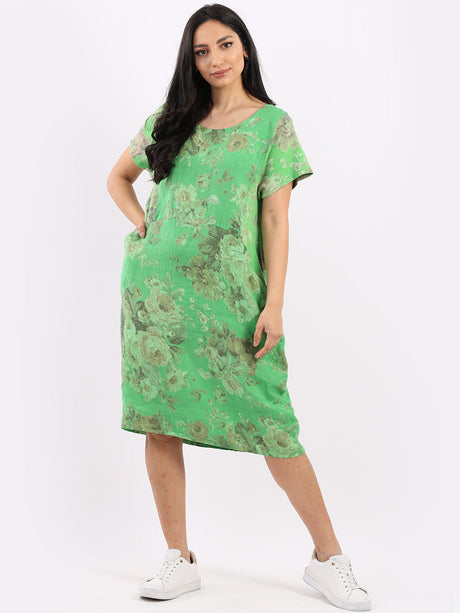 Ladies Plus Size Floral Linen Dress