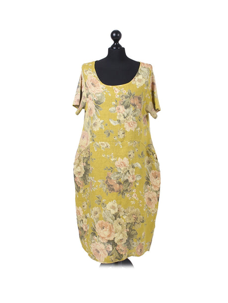 Ladies Plus Size Floral Linen Dress