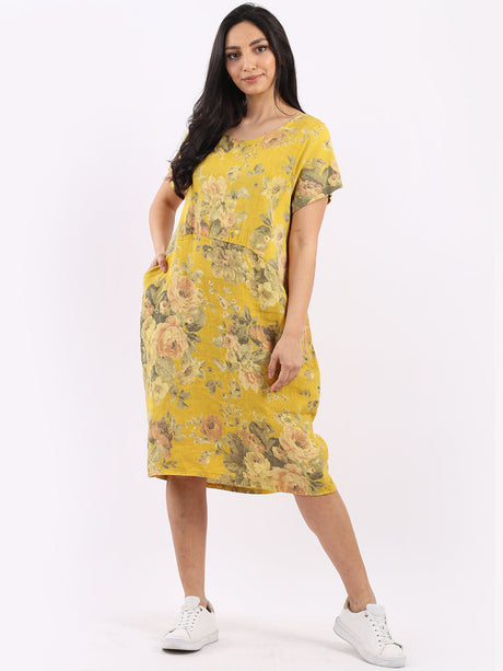 Ladies Plus Size Floral Linen Dress