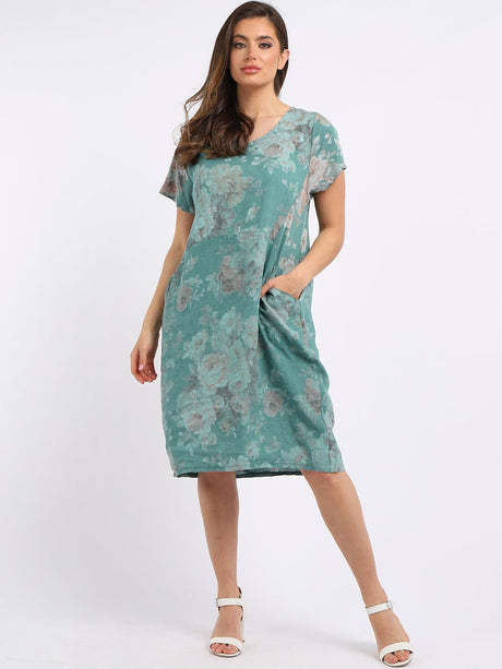 Ladies Plus Size Floral Linen Dress