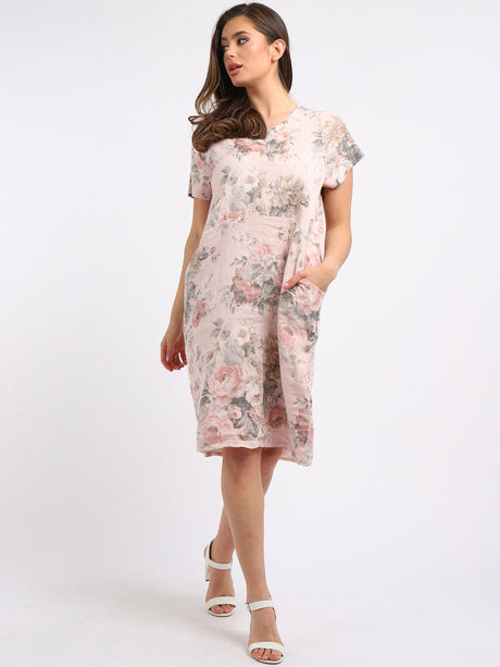 Ladies Plus Size Floral Linen Dress