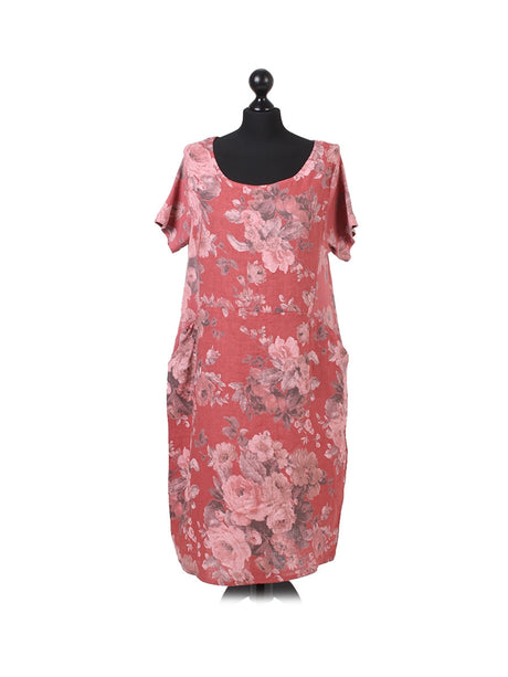 Ladies Plus Size Floral Linen Dress