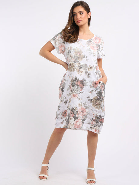 Ladies Plus Size Floral Linen Dress