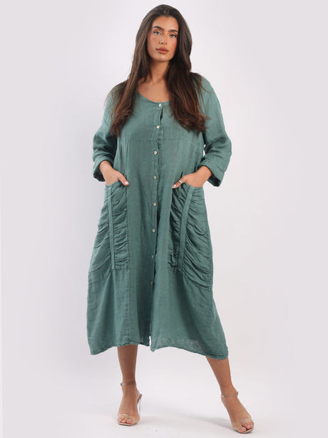 Plain Slouchy Boho Summer Midi Linen Dress