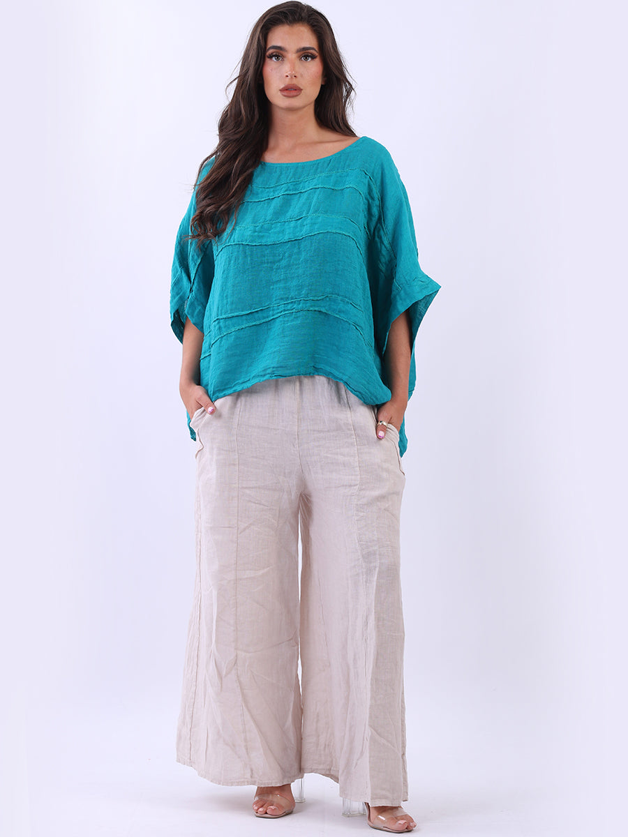 Ladies Oversized Front Patches Linen Top