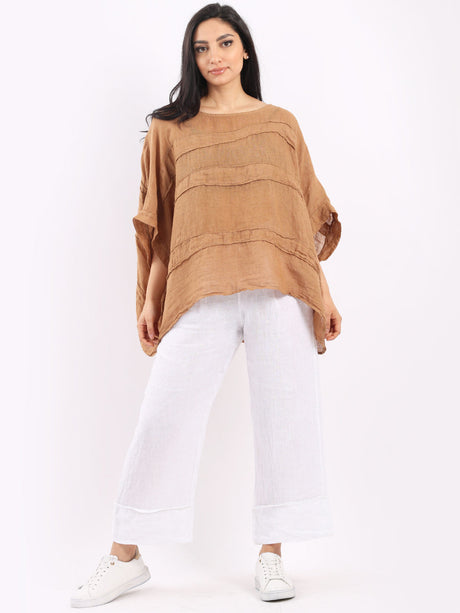 Ladies Oversized Front Patches Linen Top