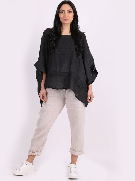 Ladies Oversized Front Patches Linen Top