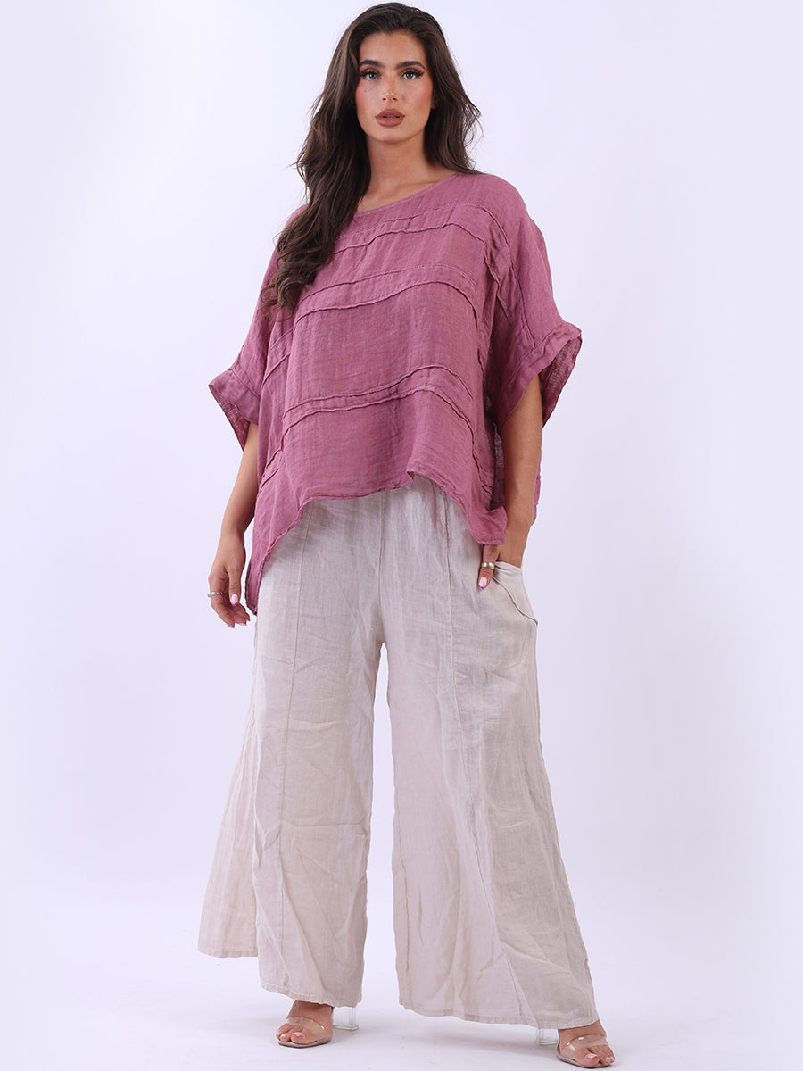 Ladies Oversized Front Patches Linen Top